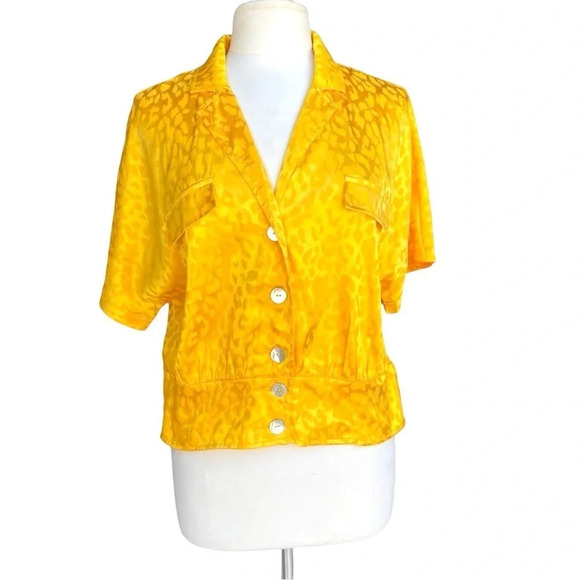 Marc New York Andrew Marc M Mango Jacquard Animal Print Short Sleeve Blouse Top - Picture 1 of 2